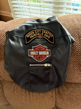 Harley-Davidson Black Dog Vest with Orange and White Shield Patch